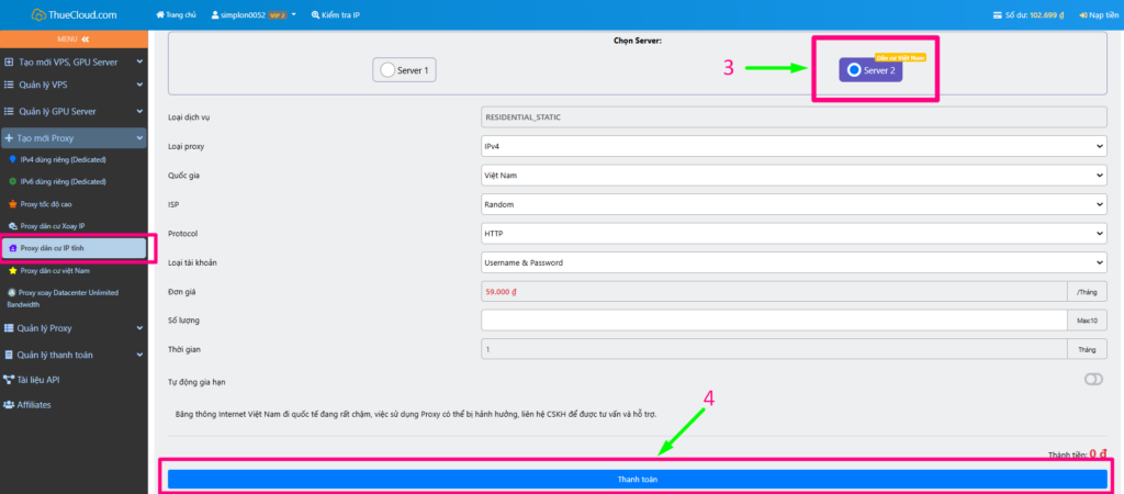 Thanh toán Proxy dân cư IP tĩnh
