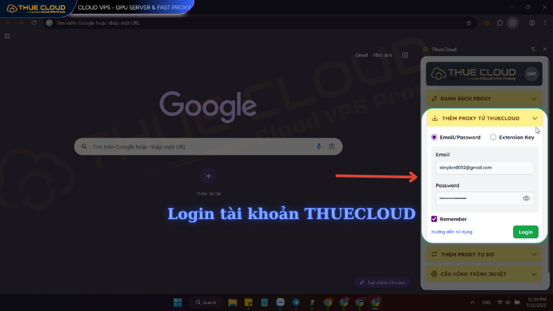 Login thuecloud extension