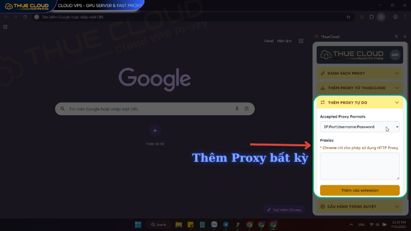 thêm Proxy tự do thuecloud extension